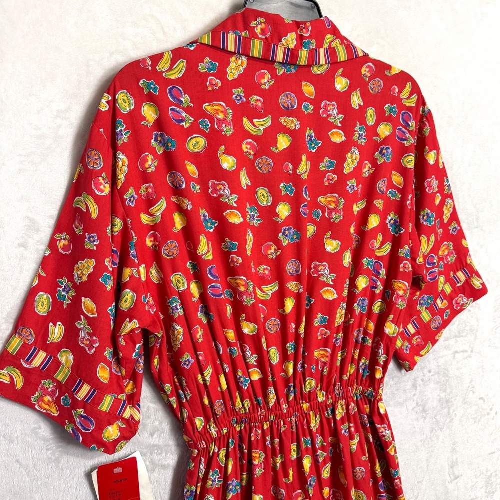 NWT Vintage Boho Fruit Print Jumpsuit 8 Wide Leg Novelty Tropical Resort Romper - Picture 4 of 16